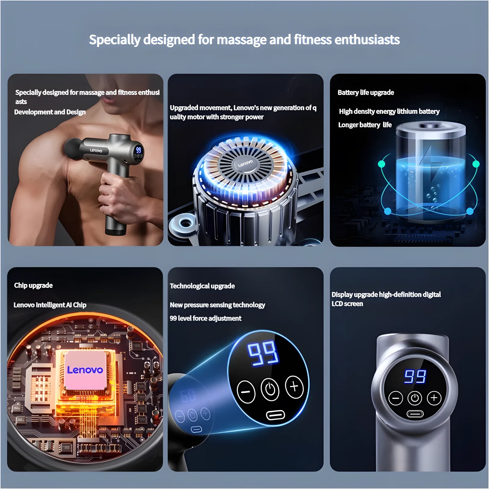 💪 Lenovo Massage Gun - Deep Muscle Relief with LED Touch Screen & 8 Heads