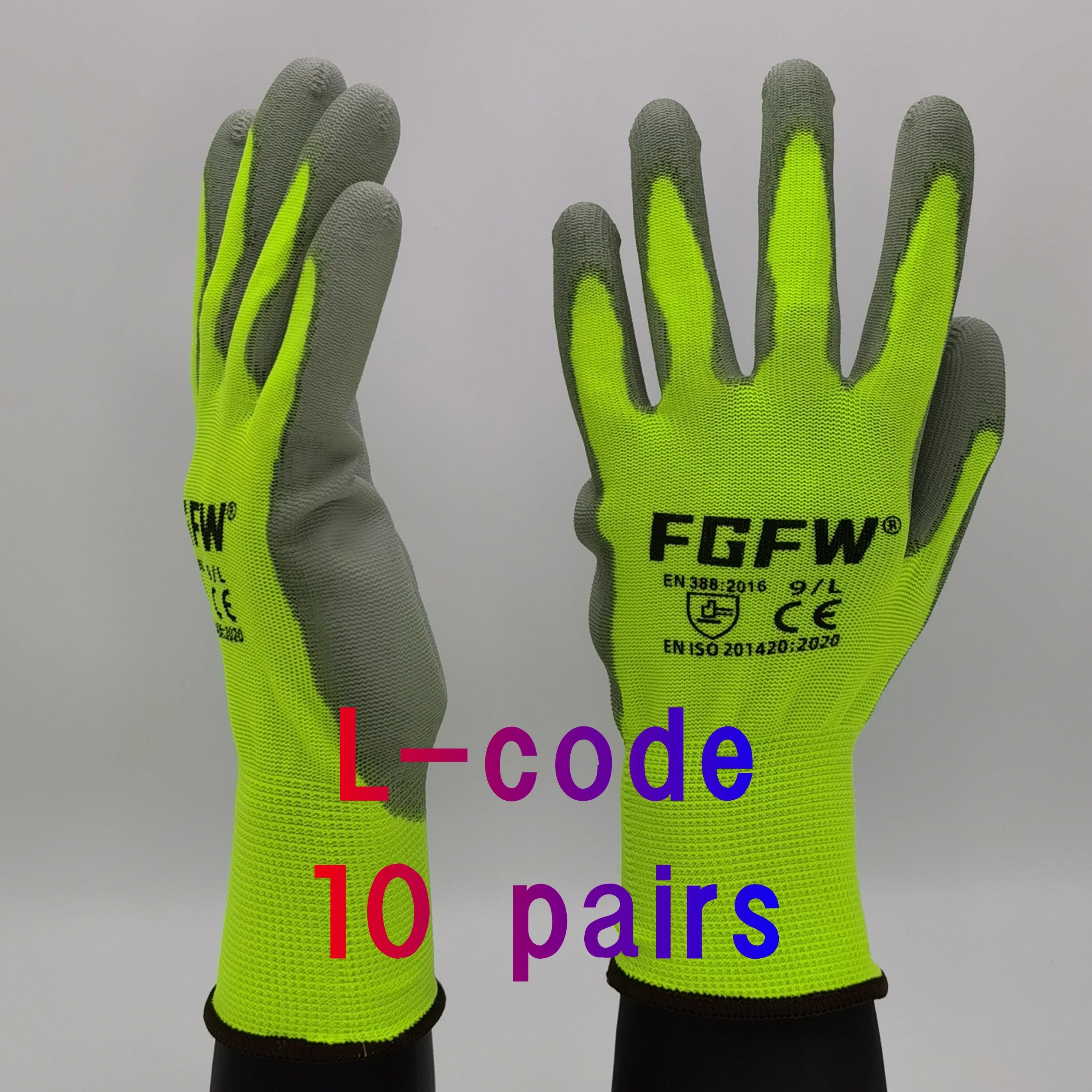 🧤 10 Pairs PU Work Gloves - Lightweight Safety Gloves EN388 Certified S-XL