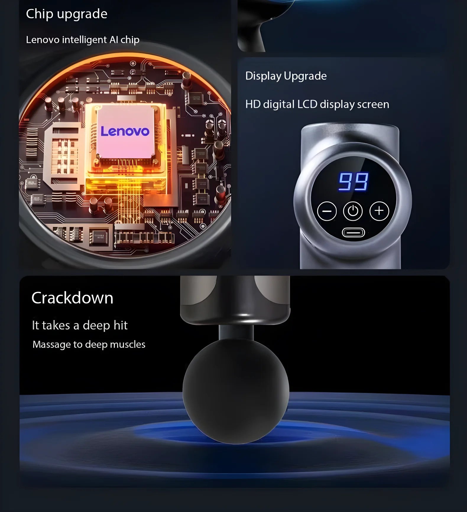 💪 Lenovo Massage Gun - Deep Muscle Relief with LED Touch Screen & 8 Heads