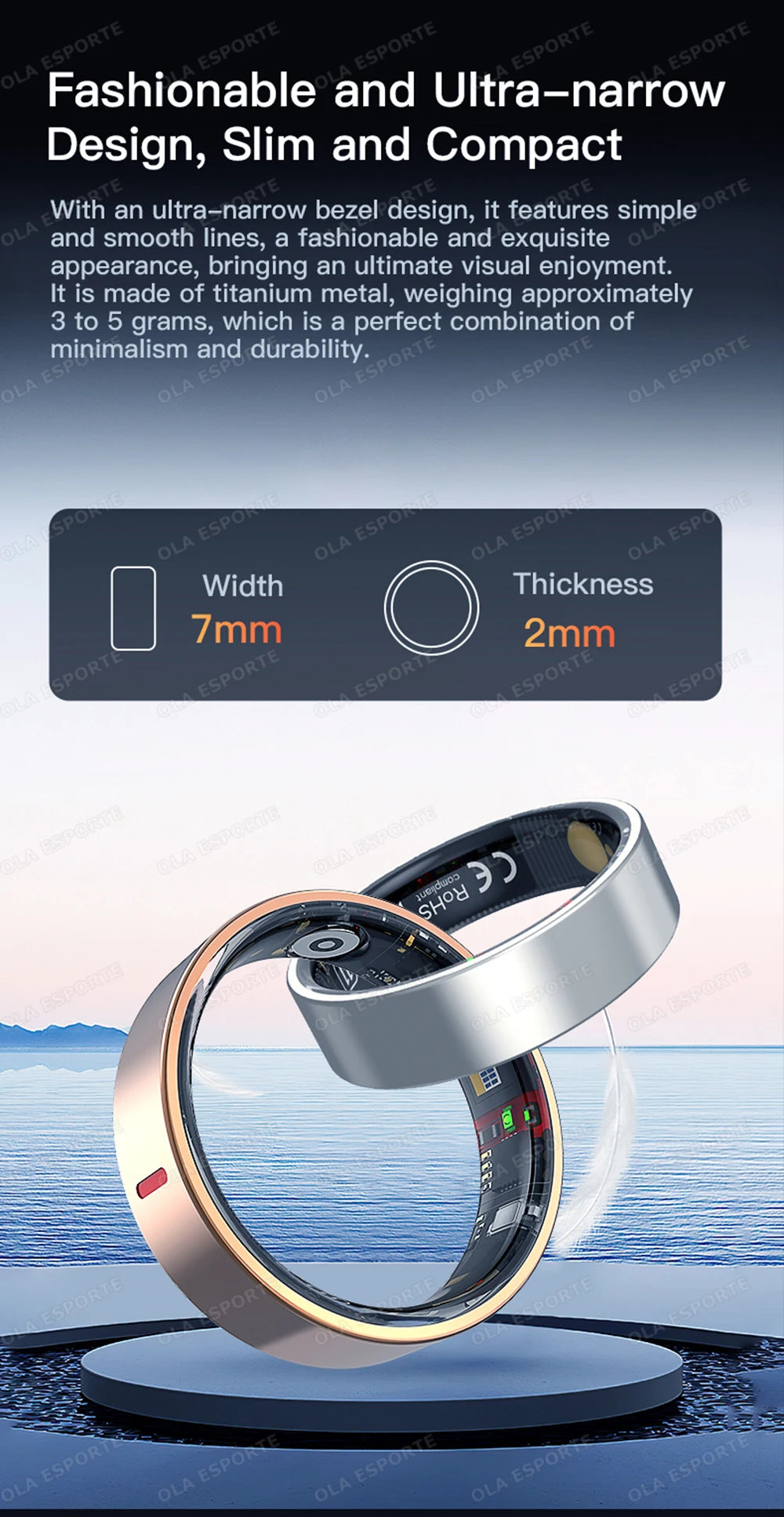 Health Tracking Smart Ring - 5ATM Waterproof Heart Rate & Sleep Monitor