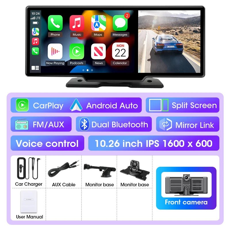 📹 11-Inch Dashboard Hub - 4K Recorder with Wireless CarPlay & Android Auto