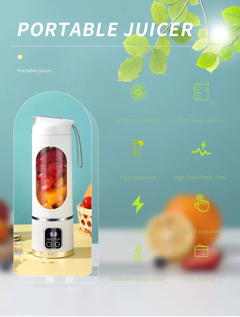 🍓 10-Blade Portable Blender 450ml - USB Rechargeable Smoothie & Ice Crusher