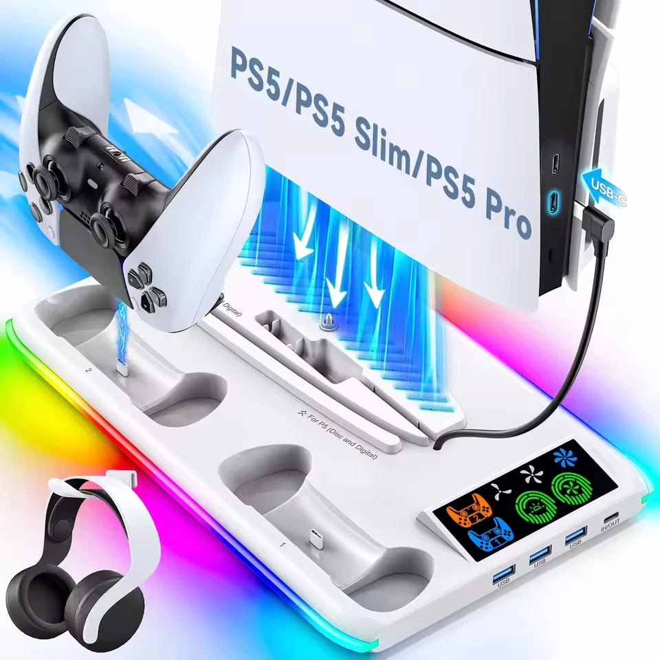🎮 PS5 Gaming Stand - Cooler Fan with RGB Lights for Slim & Pro Console