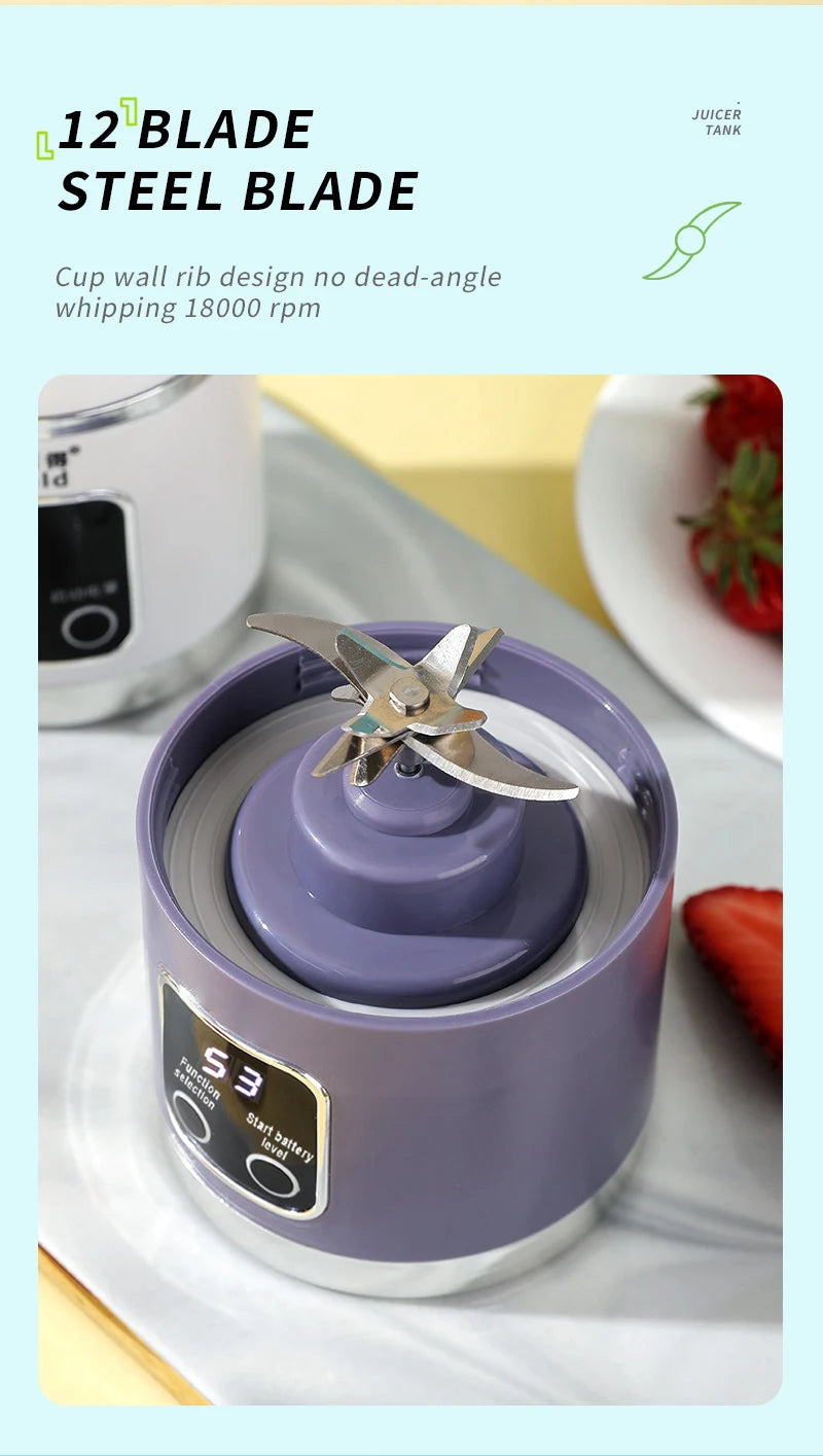 🍓 10-Blade Portable Blender 450ml - USB Rechargeable Smoothie & Ice Crusher