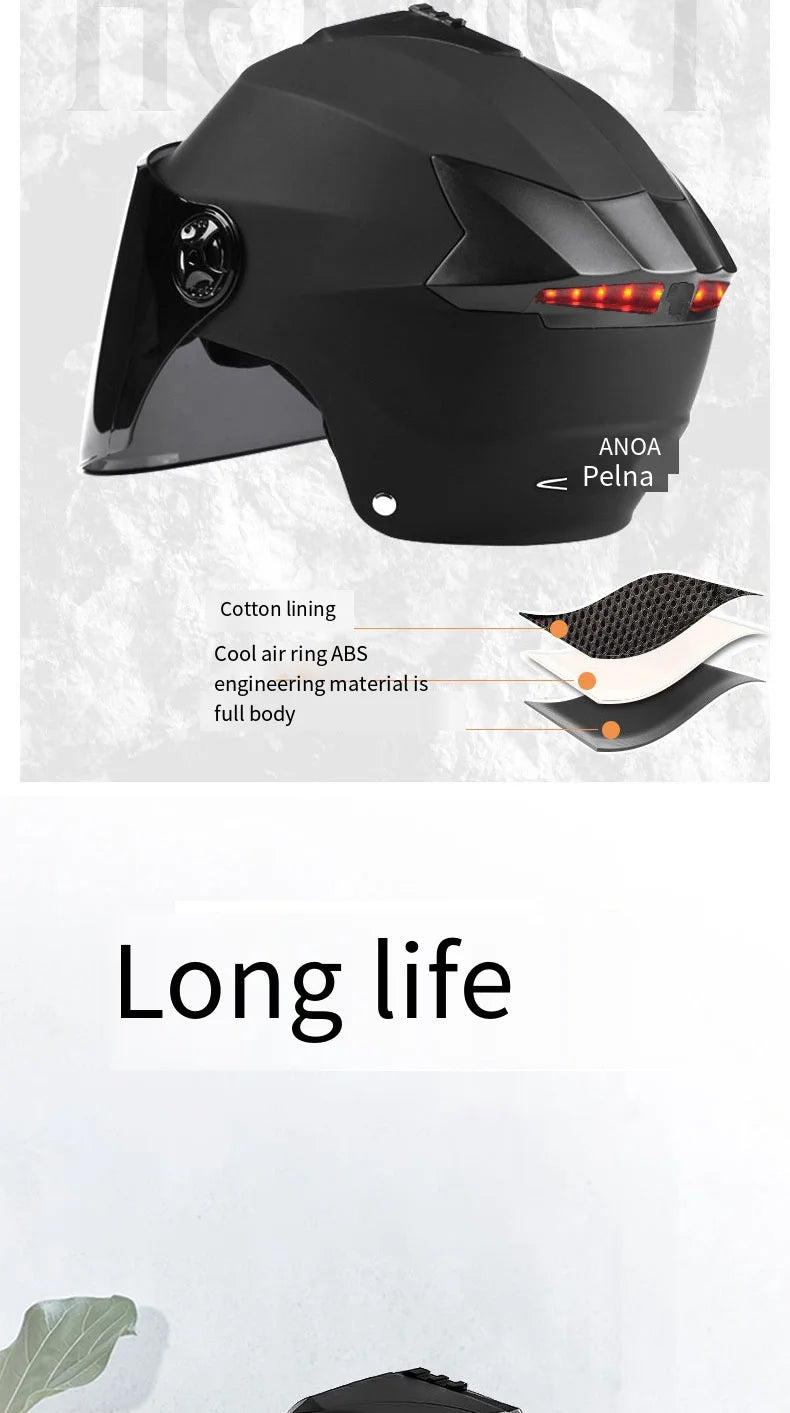 🏍️ LED Motorcycle Helmet with Rechargeable Lights - Double Visor Safety