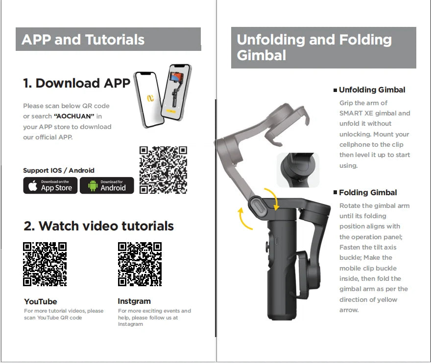 🎥 AOCHUAN 3-Axis Gimbal Stabilizer - AI Face Tracking for TikTok & Vlog