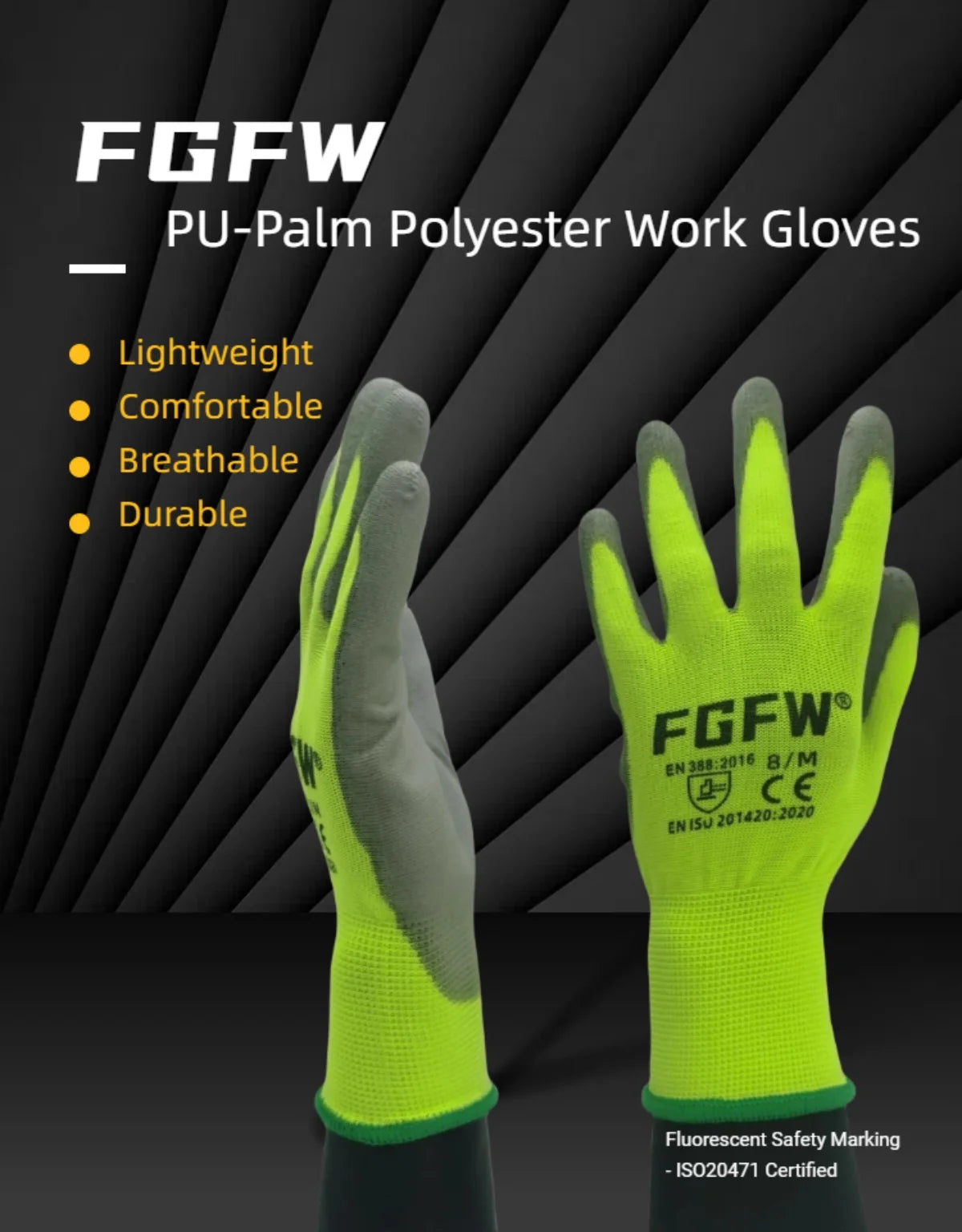🧤 10 Pairs PU Work Gloves - Lightweight Safety Gloves EN388 Certified S-XL