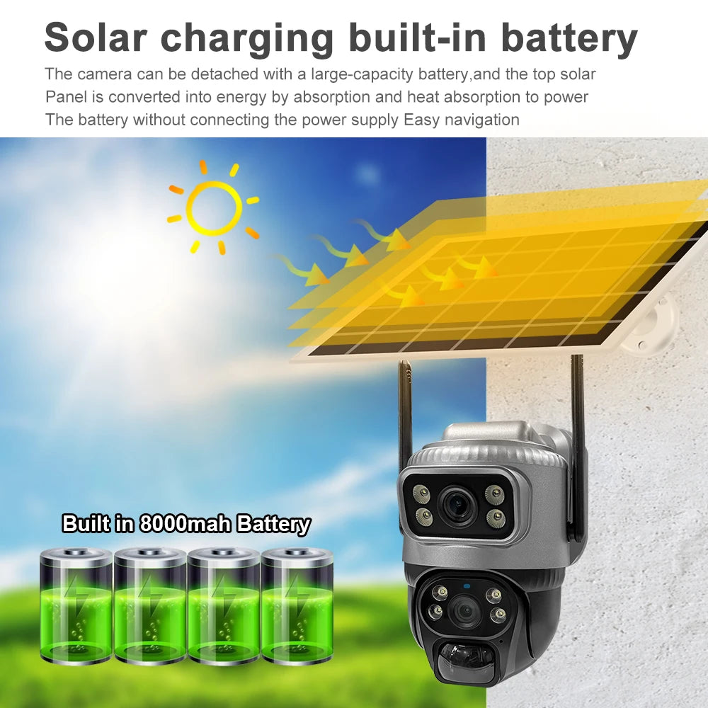 📹 V380 Dual Lens 4G Security Camera - Solar 8MP 4K Night Vision CCTV