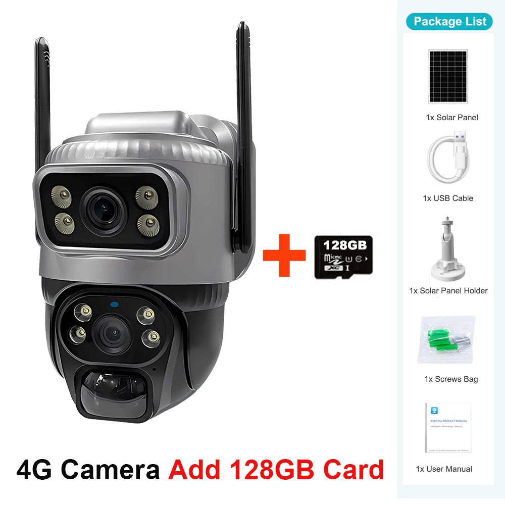 📹 V380 Dual Lens 4G Security Camera - Solar 8MP 4K Night Vision CCTV