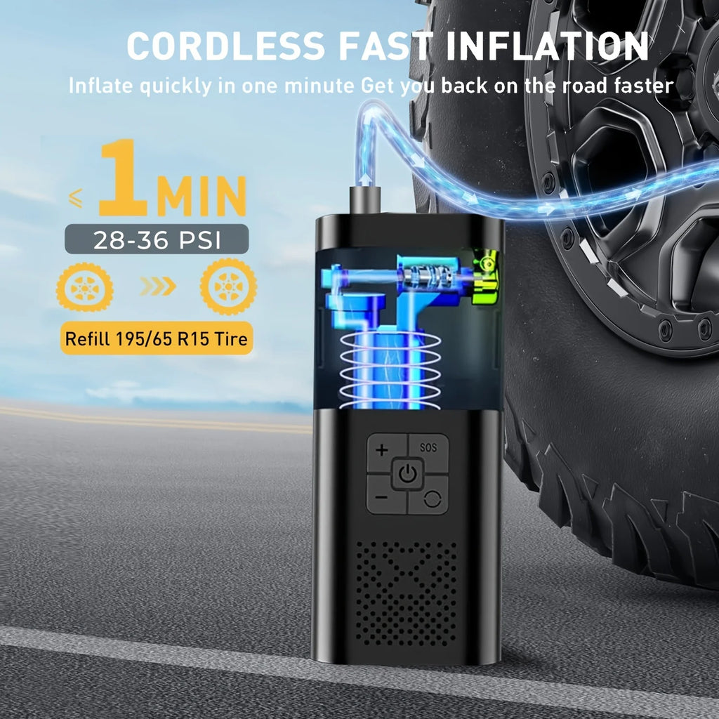 🚗 Portable Car Air Compressor 150PSI - 3X Faster Cordless Tire Inflator