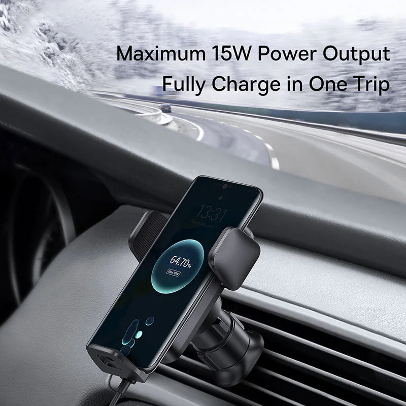 🚗 15W Smart Wireless Car Charger - Auto-Clamping Qi Mount with Fast Charging