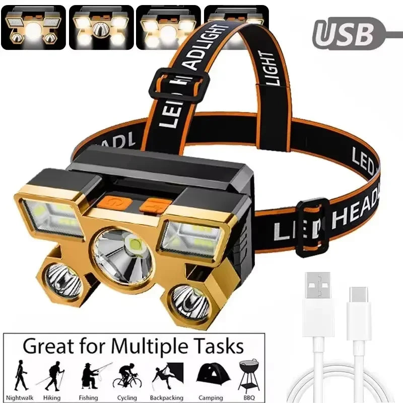 Rechargeable LED Headlamp - Ultra-Bright for Camping, Fishing & Hunting