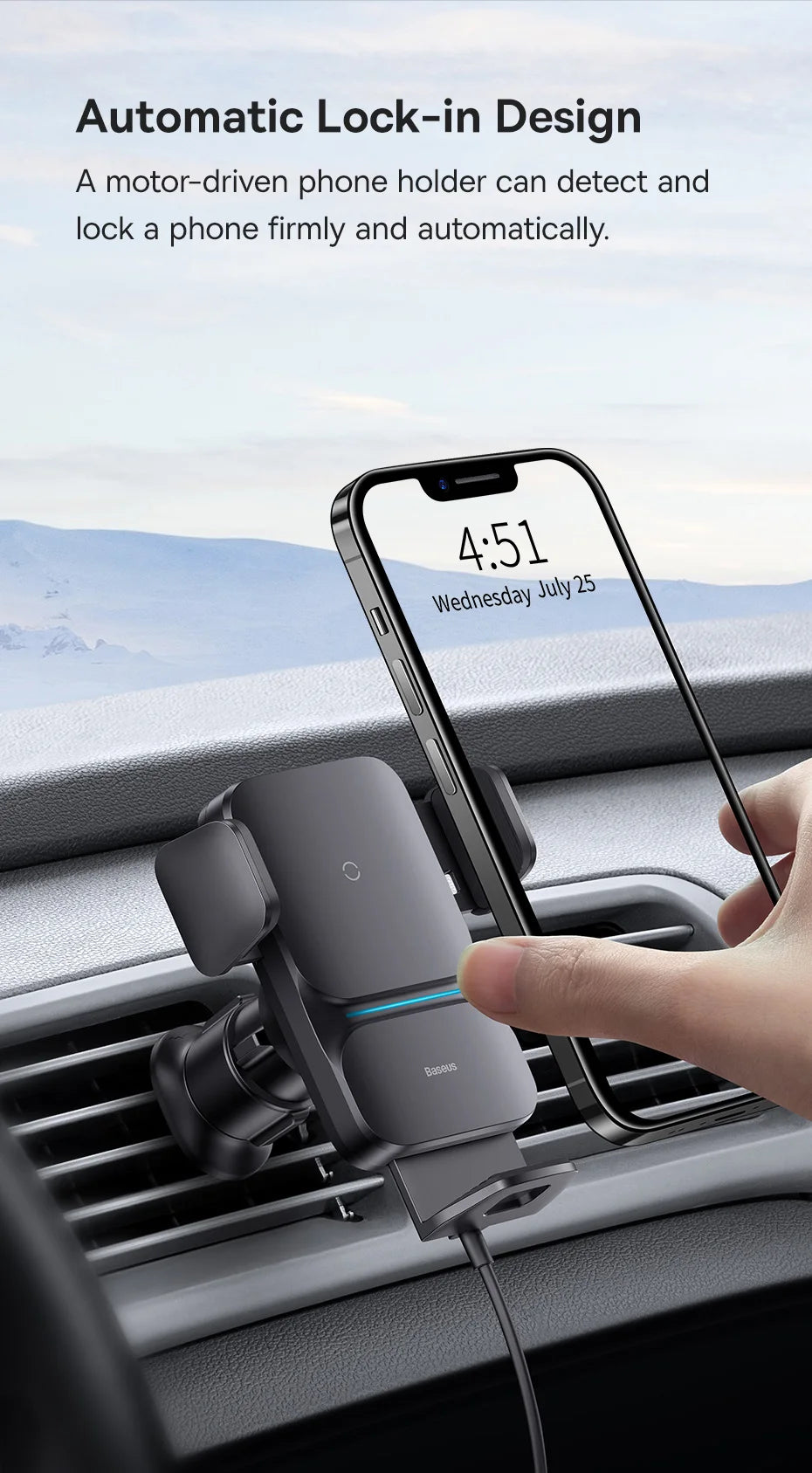 🚗 15W Smart Wireless Car Charger - Auto-Clamping Qi Mount with Fast Charging