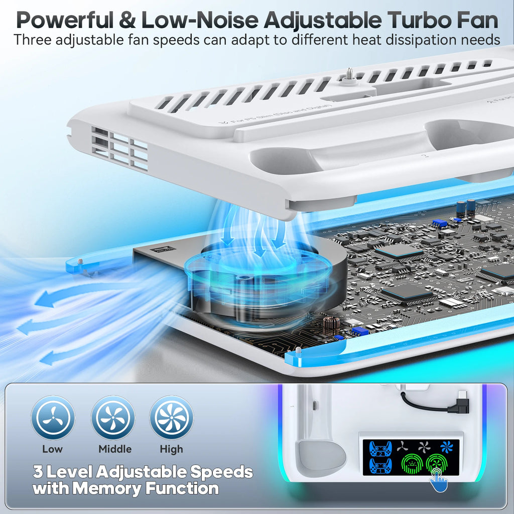 🎮 PS5 Gaming Stand - Cooler Fan with RGB Lights for Slim & Pro Console