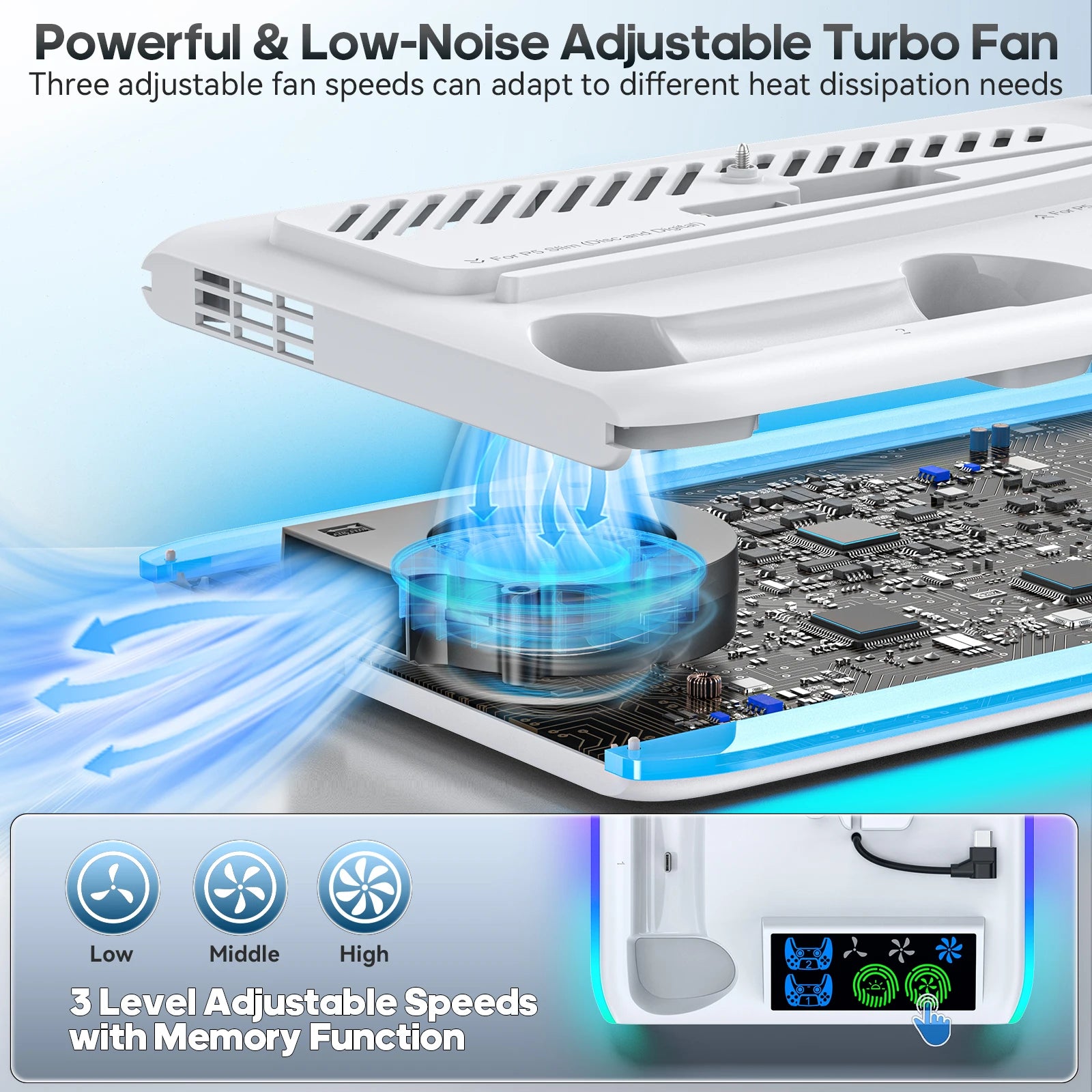 🎮 PS5 Gaming Stand - Cooler Fan with RGB Lights for Slim & Pro Console