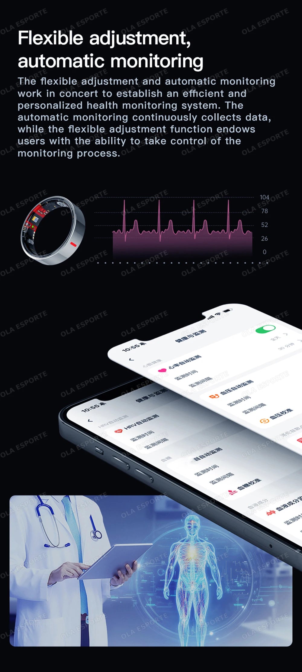 Health Tracking Smart Ring - 5ATM Waterproof Heart Rate & Sleep Monitor