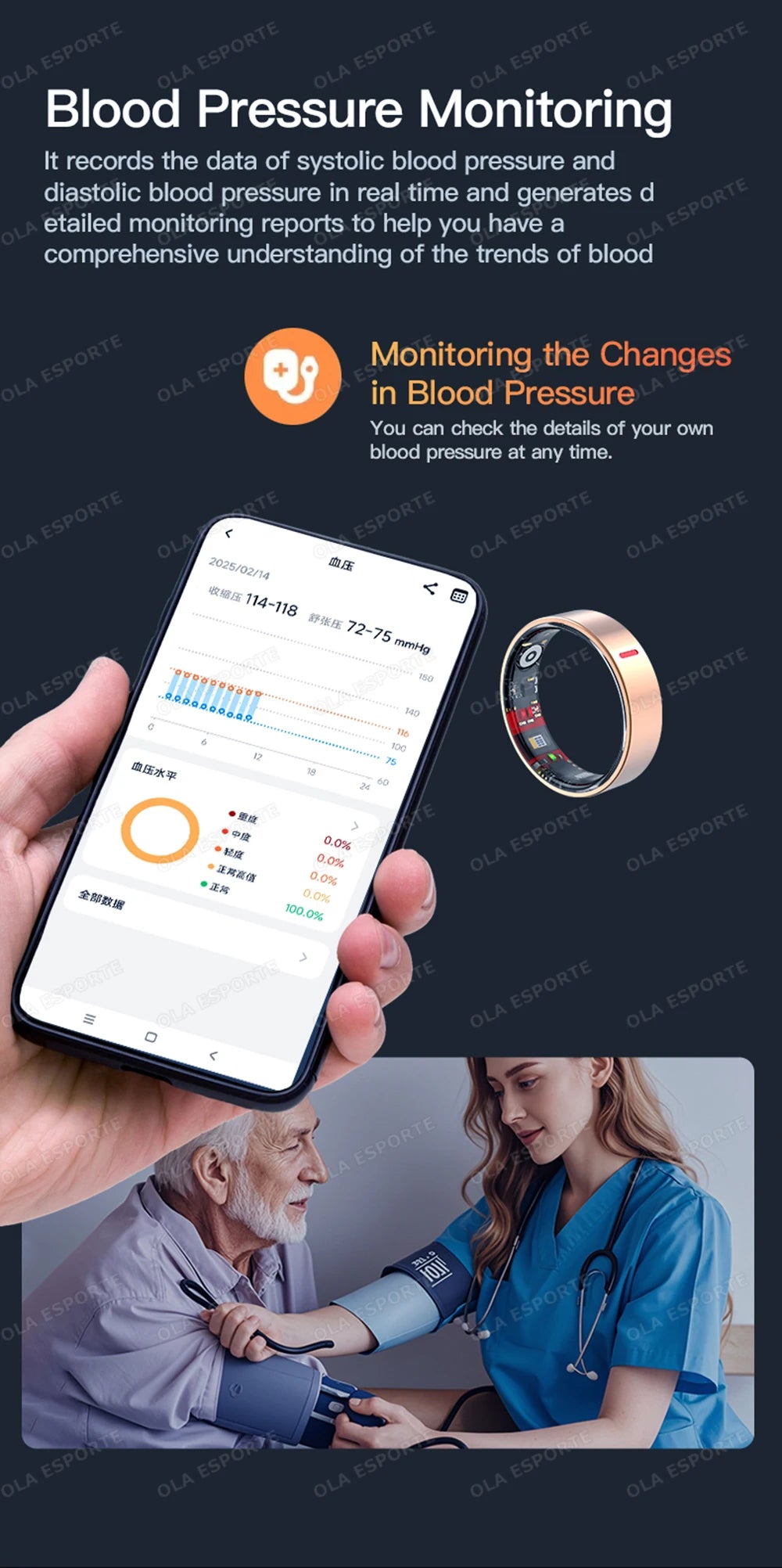 Health Tracking Smart Ring - 5ATM Waterproof Heart Rate & Sleep Monitor
