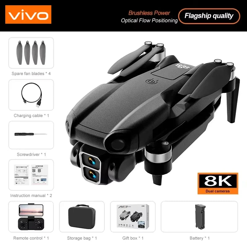 8K Pro VR Drone - Dual HD Camera with Obstacle Avoidance & Brushless Motor