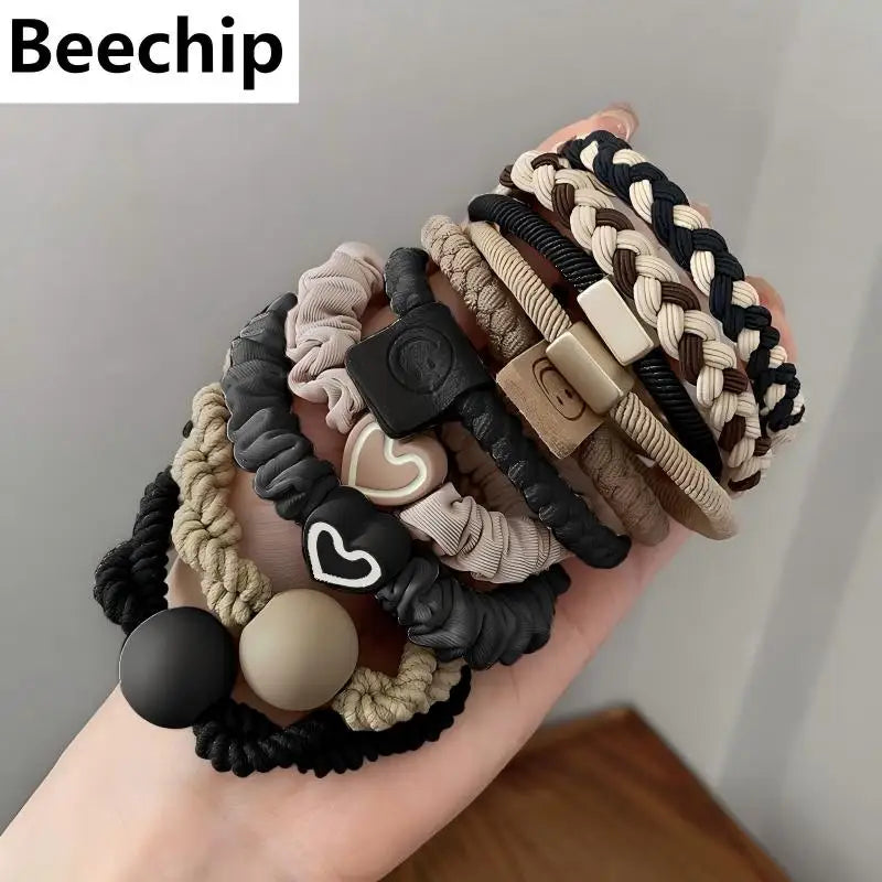 💇 10PCS Leather Headband Hair Ties - High Ponytail Elastic Rubber Bands