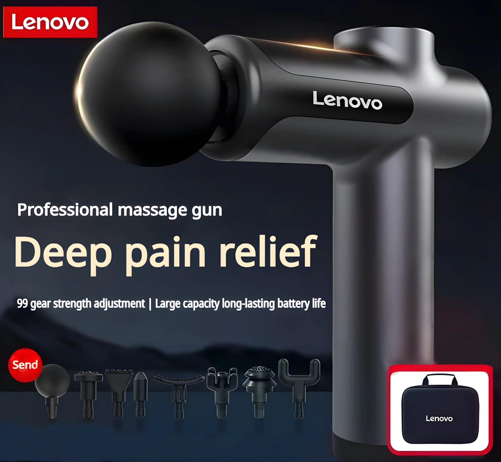 💪 Lenovo Massage Gun - Deep Muscle Relief with LED Touch Screen & 8 Heads