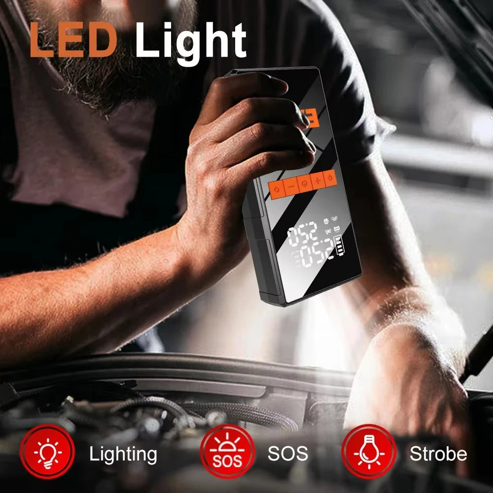 🚗 4-in-1 Car Jump Starter - Wireless Tire Inflator, Air Compressor & Power Bank