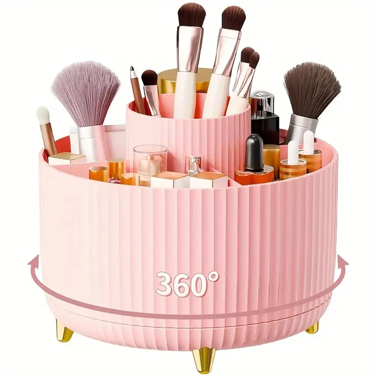 💄 360° Rotating Makeup Organizer - 5 Compartments Multi-Functional Storage