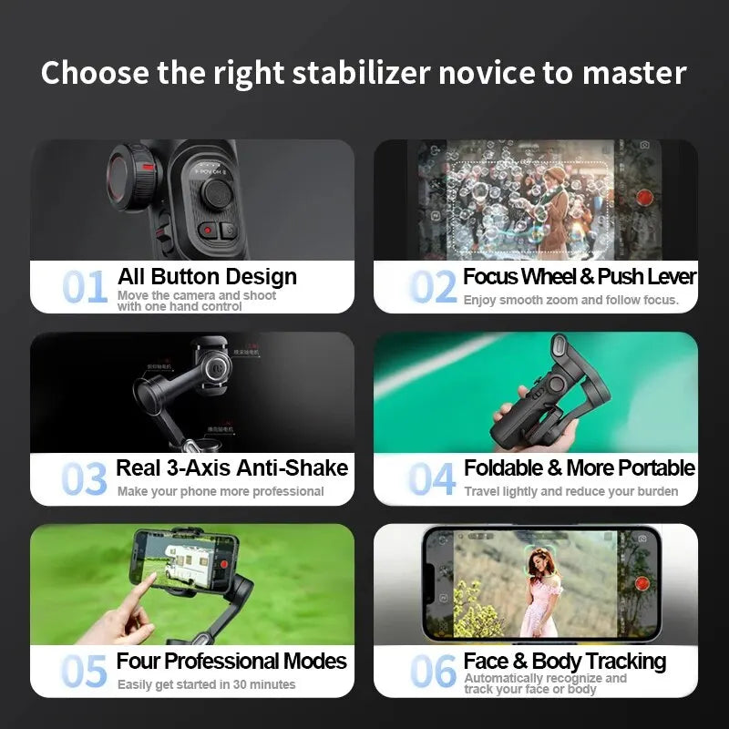 🎥 AOCHUAN 3-Axis Gimbal Stabilizer - AI Face Tracking for TikTok & Vlog