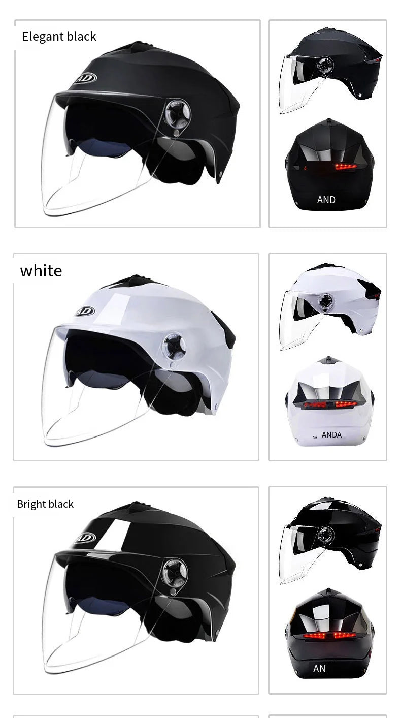 🏍️ LED Motorcycle Helmet with Rechargeable Lights - Double Visor Safety