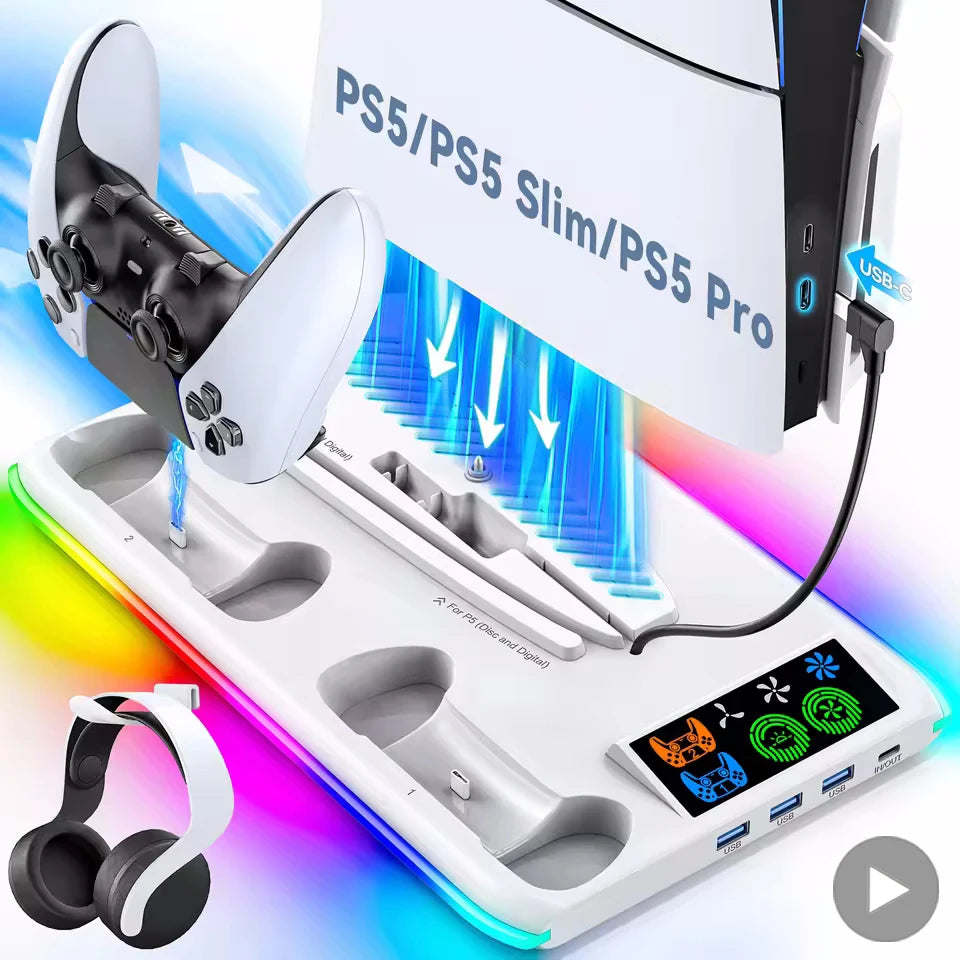 🎮 PS5 Gaming Stand - Cooler Fan with RGB Lights for Slim & Pro Console