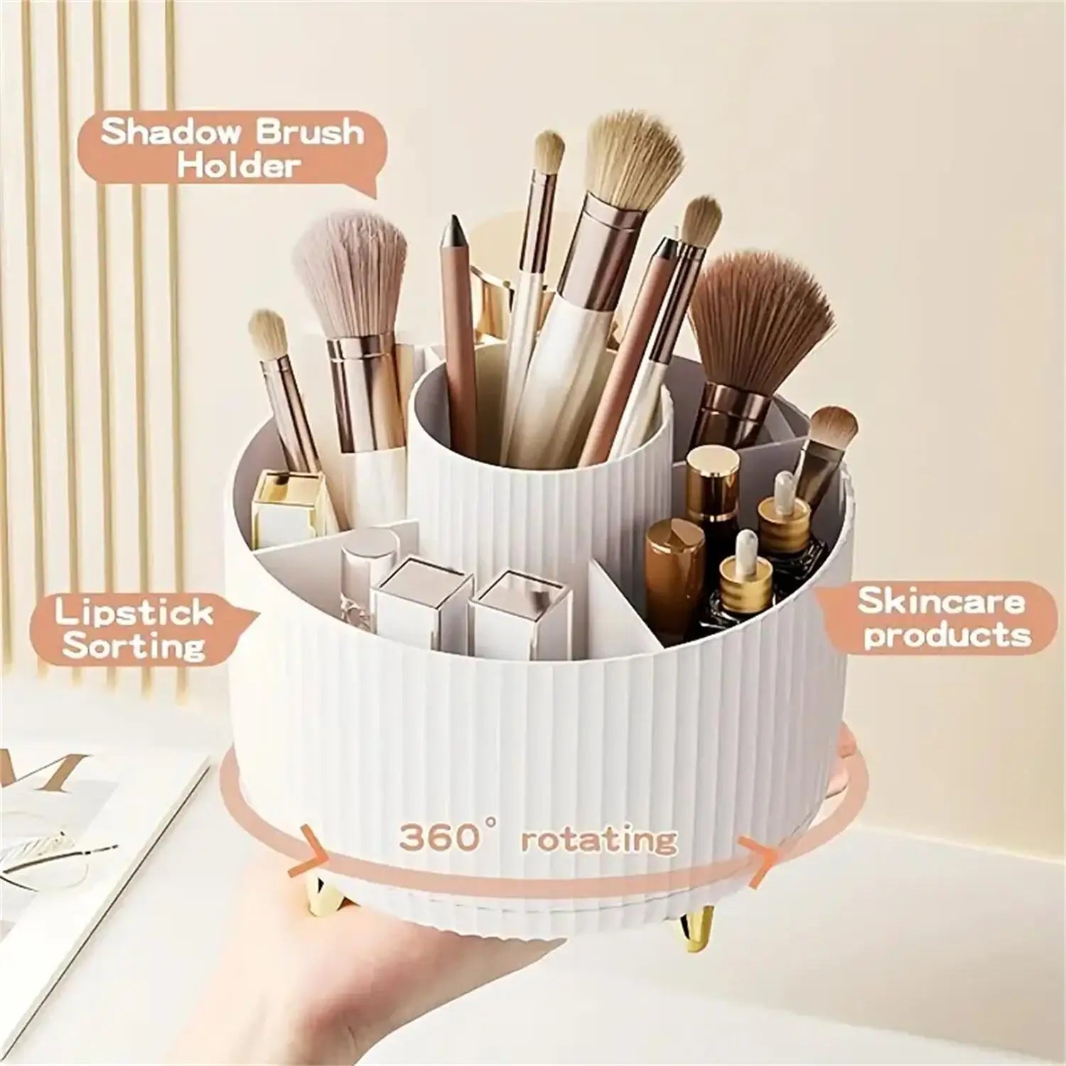 💄 360° Rotating Makeup Organizer - 5 Compartments Multi-Functional Storage