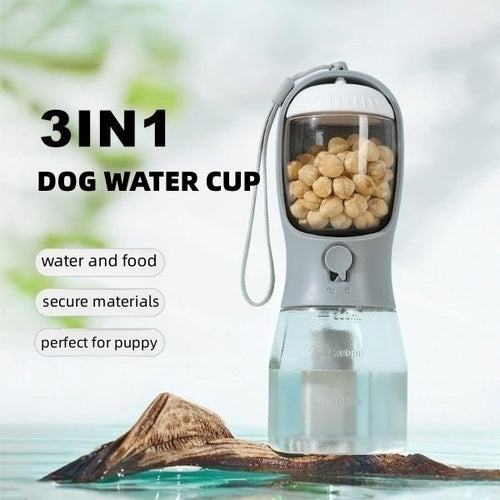 3-in-1 Portable Dog Water Bottle - Food Container & Waste Bag Dispenser